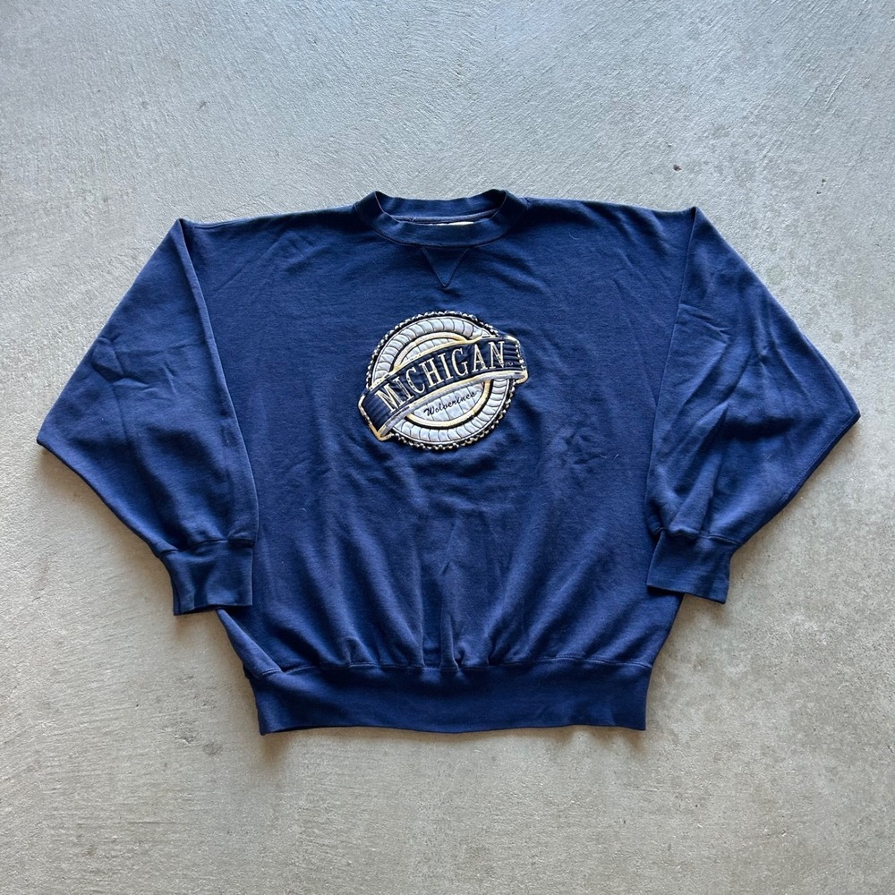 Vintage 90s Michigan Wolverines Sweatshirt Size XL Navy Blue Crewneck College